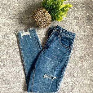 Raw Hem Ripped Straight Leg Jeans